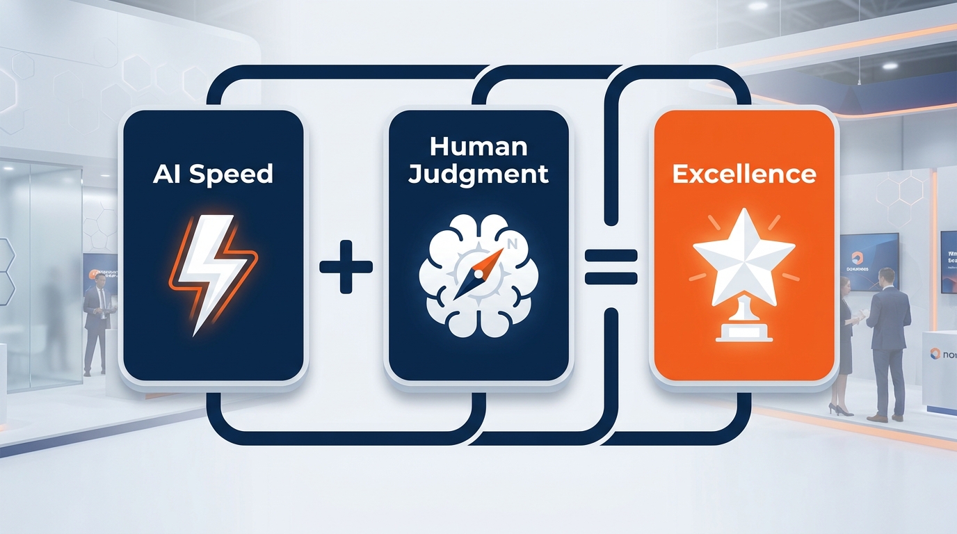 Visual representation of the new value equation — showing a linear graph for Human Skill × Effort versus an exponential curve for (Human Judgment × AI Capability)^Collaboration, with the gap between them widening dramatically over time