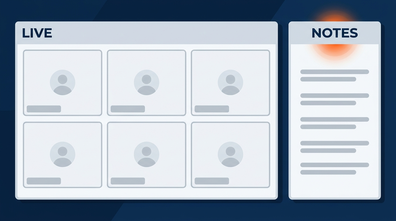 Screenshot-style diagram of Microsoft Teams during a live meeting with Copilot chat panel open on the right side, showing the prompt box, View prompts button, pop-out option, and a sample real-time question and response