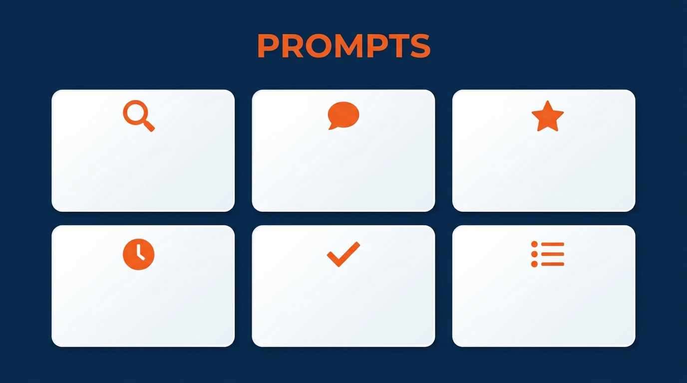 Grid of six prompt cards showing sample Copilot meeting prompts for event services professionals — summarizing decisions, listing action items, surfacing disagreements, tracking individual contributions, moving meetings forward, and creating comparison tables