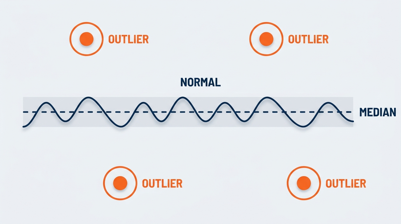 Three-panel infographic showing the Anomaly Detection workflow for exhibition data. Panel 1 (Detect): Copilot flags outliers in a material handling billing dataset — colored markers highlight unusual rows. Panel 2 (Validate): Human analyst cross-references flagged lines against the invoice and the freight manifest — magnifying glass icon over data. Panel 3 (Investigate): Root cause analysis determines whether the anomaly is a data error, a legitimate special handling charge, or a genuine billing problem — branching decision tree. Blue and orange color scheme.